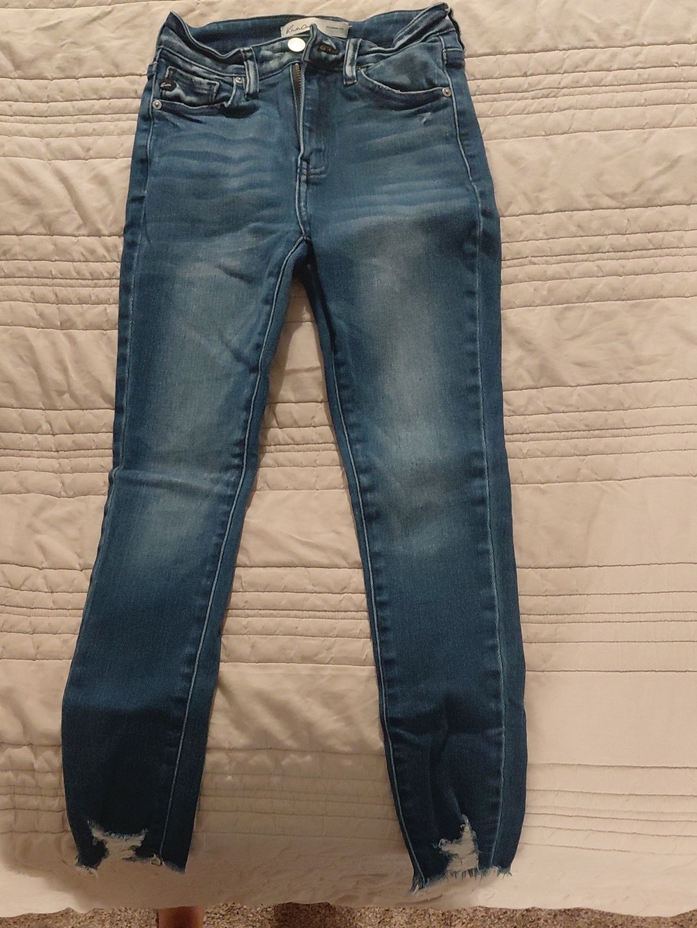 KanCan Dark Blue Ankle Skinny Jeans with Frayed Hem
